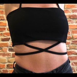Black tie around crop top!